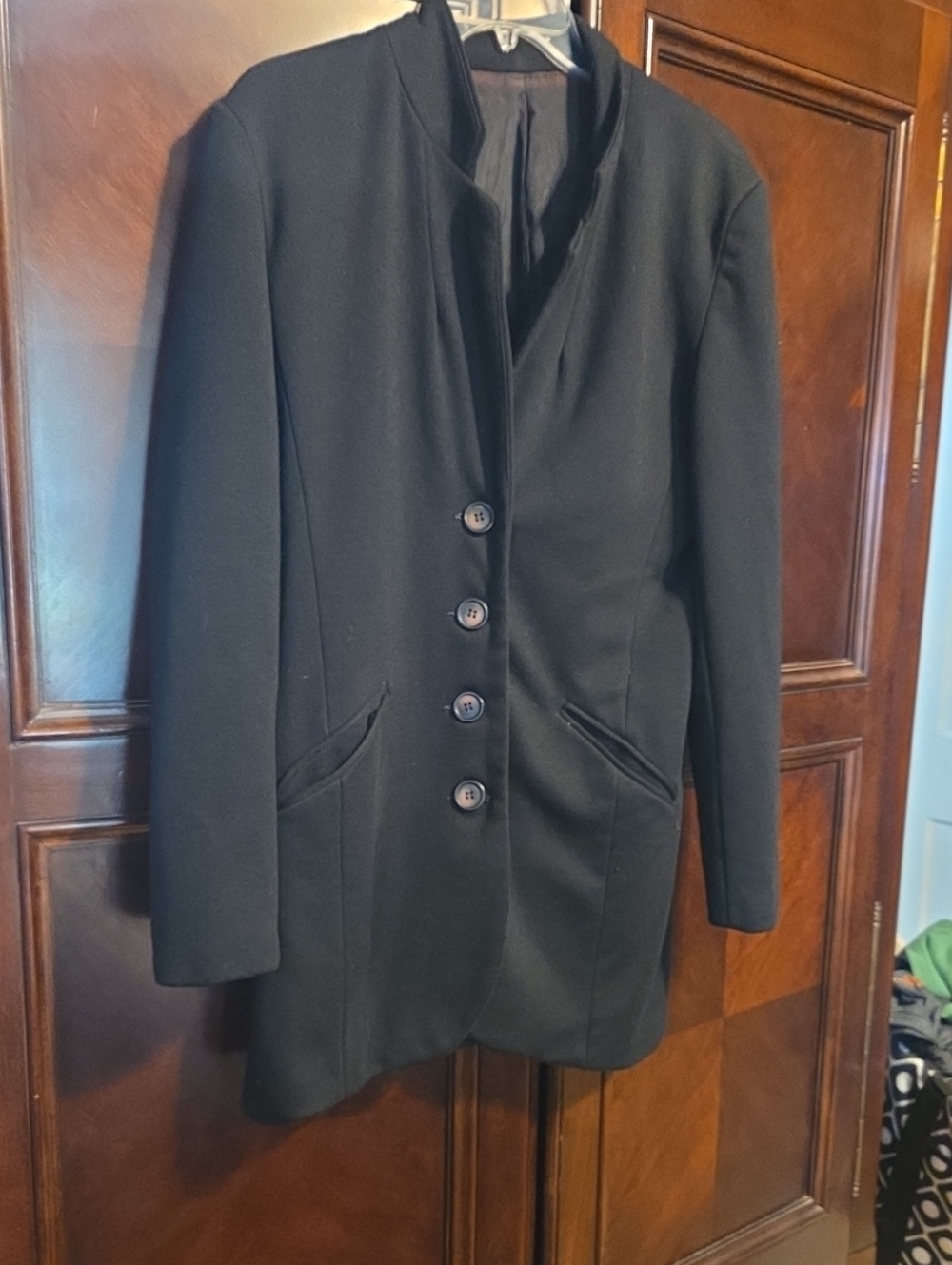 Vintage Women's Black Single-Breasted Pea Coat - Sleek Button Front